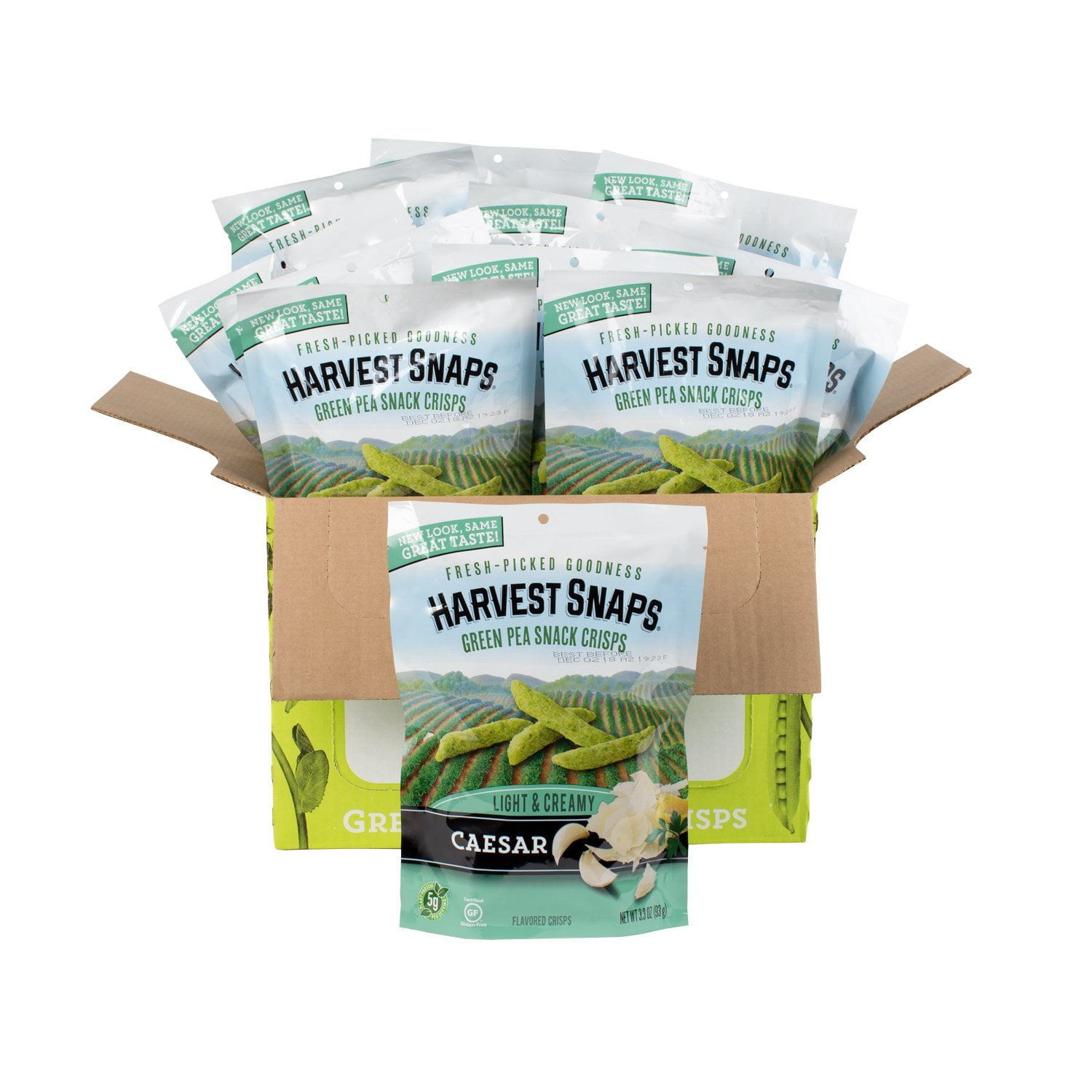 Pack of 12, Harvest Snaps Light & Creamy Green Pea Snack Crisps, 3.3 oz
