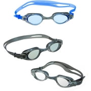 Angle View: Adult Swim Goggles 3-Pack in Blue and Clear, Black and Clear, and Black and Black