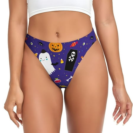Qokaie Cute And Creepy Printed Women s Cotton Thong Underwear  Sexy Breathable Panties G-string-3X-Large