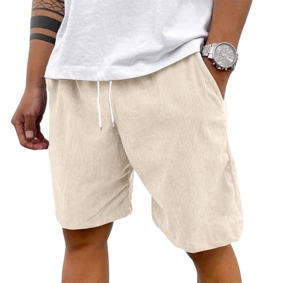 Lumtrix Beach Corduroy Shorts for Men Casual Wide Leg Shorts Fashion Vacation Summer Elastic Waist Bottoms with Pockets Beige M
