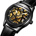 thumbnail image 3 of Reloj mecánico automático para hombre, resistente al agua hasta 3 ATM, de piel auténtica, 3 of 8