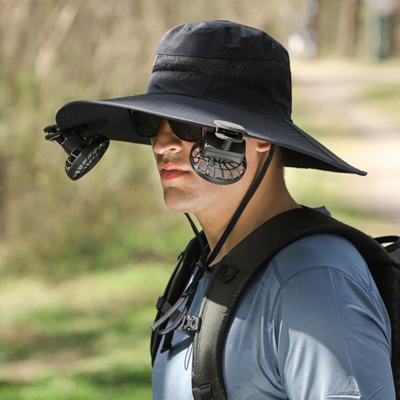 Sombrero de pescador Skymirror para hombre con 2 ventiladores solares, ala ancha, correa resistente al viento, carga USB, protección UV, gran transpirabilidad, para pesca al aire libre, camping y