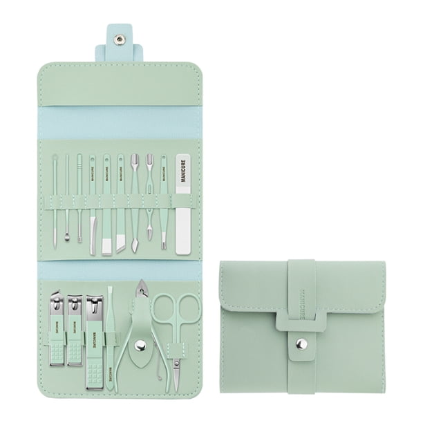 Pisexur Belleza Maquillaje Juego de cortaúñas, herramientas de belleza y maquillaje, cortaúñas portátil, paquete plegable de 16 piezas, cuidado de manicurapara mujeres y hombres