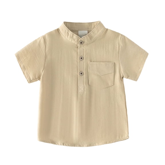 Landzoo Boys T Shirt Solid Color Short Sleeve Mandarin Collar Shirt Summer Cozy Soft Toddler Kids Boys Tees Size 18-24 Months Khaki
