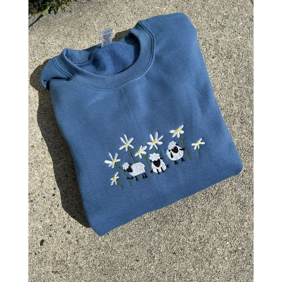 Sheep And Daisy Embroidered Sweatshirt