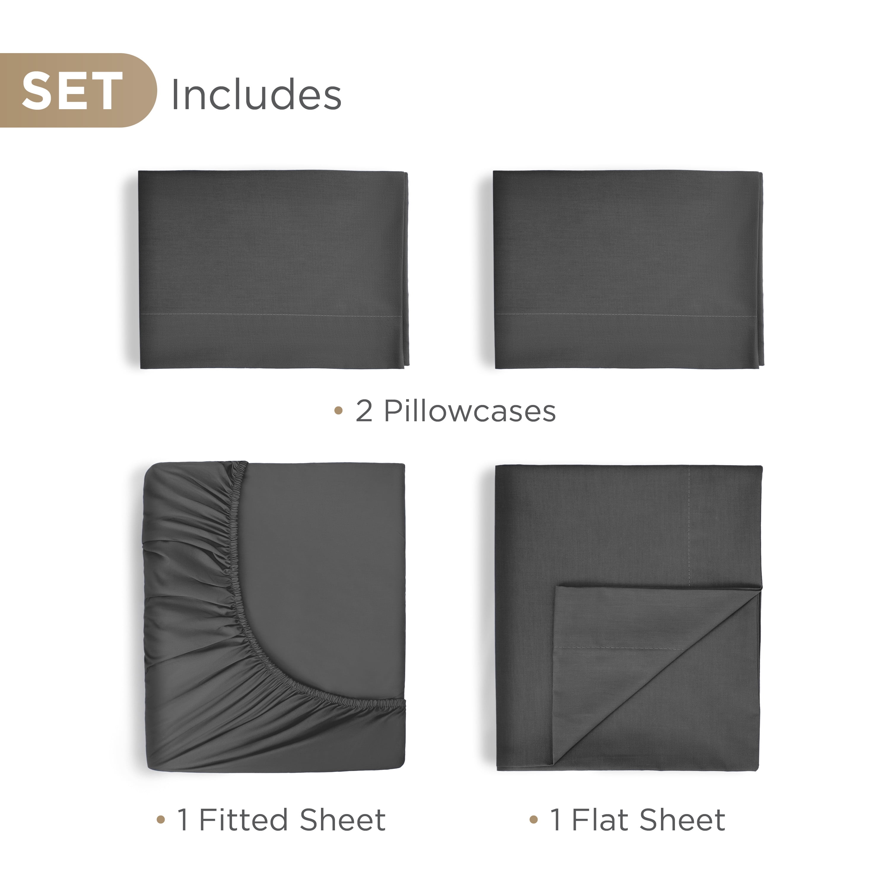 Martex 4-Piece King Sheet Set | 100% Supima Cotton 700TC Sateen | Charcoal Gray