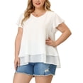 thumbnail image 2 of Women's Plus Size Top Casual Flare Sleeve Double Layers chiffon Blouse White 2X, 2 of 7