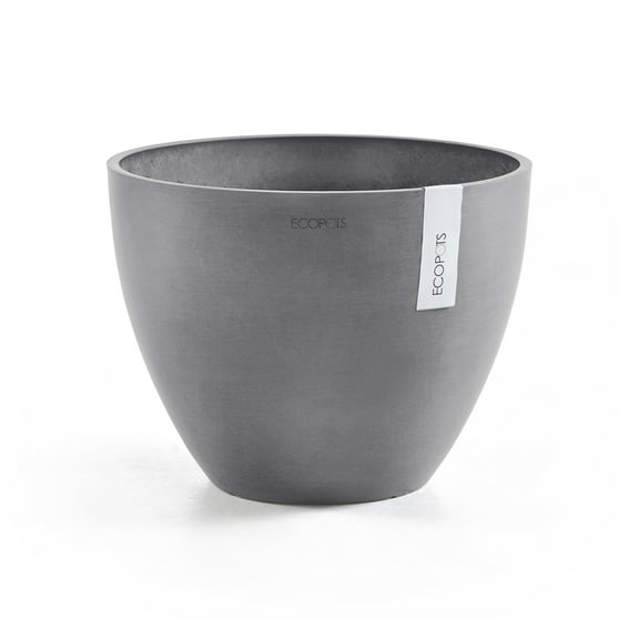 Ecopots Antwerp Durable Modern Round Indoor/Outdoor Recycled Based Composite Flower Pot Planter, Grey, 12"