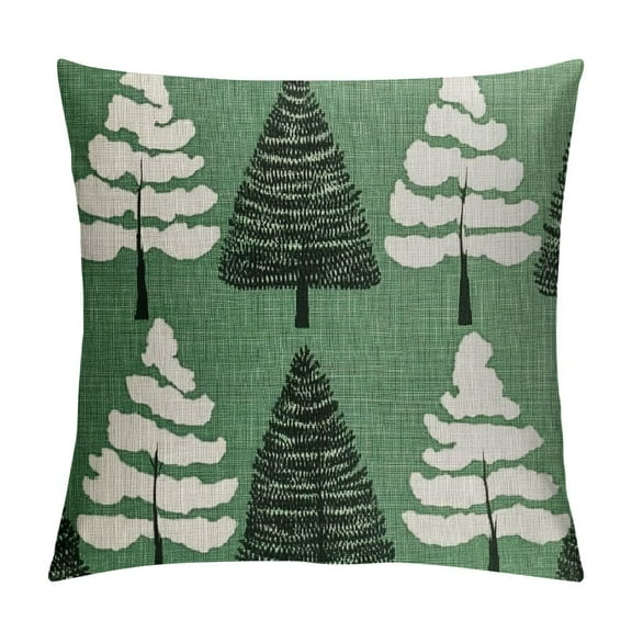Creowell Christmas Pillow Covers Green Xmas Tree Rustic Style Winter Print Decorative Outdoor Pillowcases Farmhouse Vintage Holiday Decorations Throw Cushion Case Decor for Couch Sofa Bed 12x12in