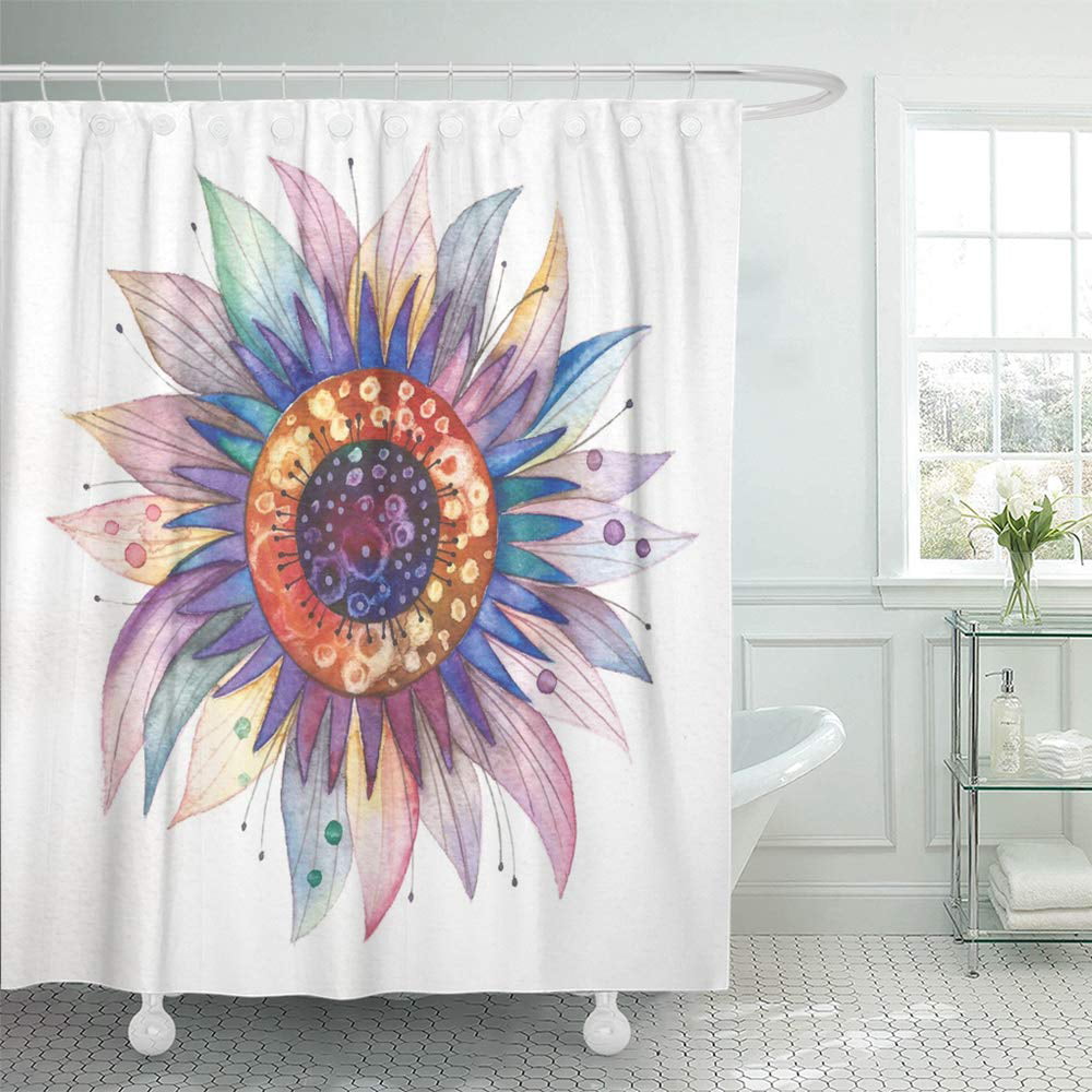 Boho Floral Stripe Waterproof Fabric Bathroom Decor Shower Curtain &Hook 60/72"