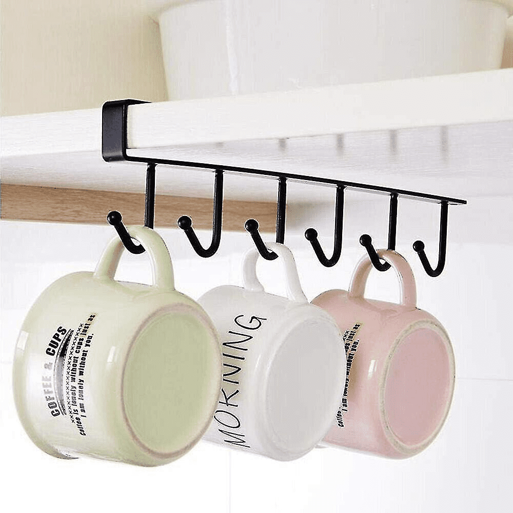 6 Hooks Tea Cup Mug Holder Under Shelf Hooks Cup Hanger Mug Rail Towel Kitchen Items Hanging Organizer Walmart