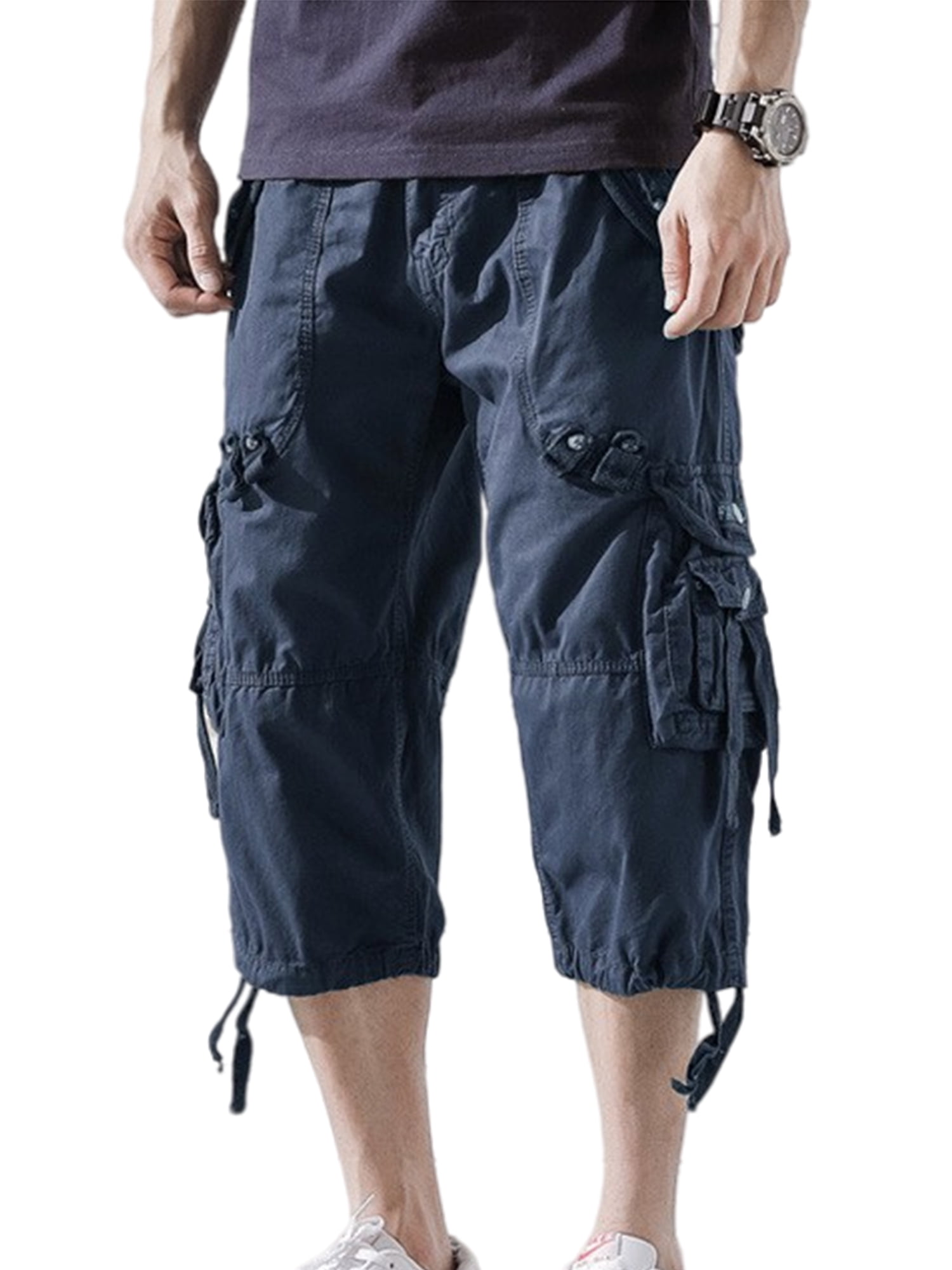 Niuer Men's Tactical Cargo Long Shorts Below Knee Length Multi Pocket 3 ...