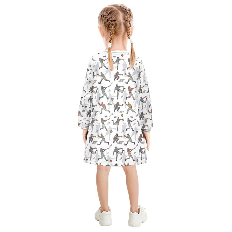 long sleeve baseball dress MNSRUU Long-sleeved dress Baseball A-line dress with ribbed cuffs Soft and comfortable, Girl's, Size: 7-8Y
