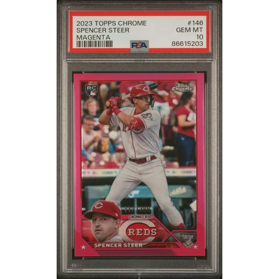 Graded 2023 Topps Chrome Spencer Steer #146 Magenta #/399 Rookie RC Baseball Card PSA 10 Gem Mint