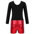 thumbnail image 4 of YONGHS Kids Girls Gymnastics Active Dancewear Long Sleeve Leotard Bodysuit with Shorts Set Red 6, 4 of 7