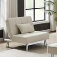 thumbnail image 2 of Modern Fabric Single Sofa Bed with Ottoman, Convertible Folding Futon Chair, Lounge Chair Set with Metal Legs with a Pillow, Beige, 2 of 8