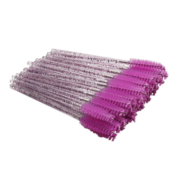 50 pz. Cepillos desechables con purpurina para cejas y pestañas, cepillos cosméticos para maquillaje con mango de cristal