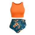 thumbnail image 6 of QURATI Swimwear Women High Waisted Bikini Set Racerback Swimsuit Two Piece Bathing Suit High Neck Swimwear Orange XXL, 6 of 7