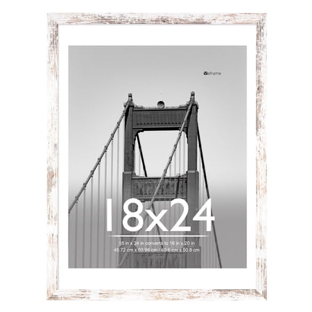 Meframe 18x24 Wooden Picture Frame Matted to 16x20 Wall Poster Frame Frosted White