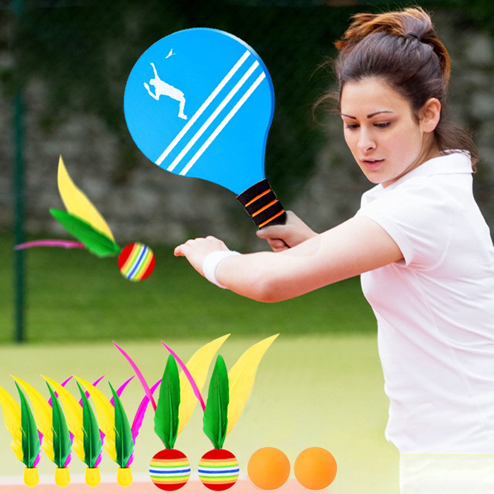 Sioweci Beach Badminton Racket Set Premium Wood Racket Ball Game Outdoor Sports Toys for Kids Adults Family Fun Beach Yard Party Supplies 1 Set