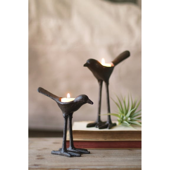 Kalalou Set of Cast Iron Bird Tea Light Holders, One Size, Brown