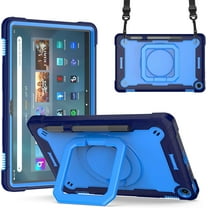 zukof Case for Amazon Fire Max 11" Tablet, Kids friendly Dual Layer Heavy Duty Hybrid Rugged Shockproof Protective Cover Case with Kickstand and strap for 2023 Fire Max (Navy Blue/Light Blue)