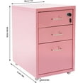 thumbnail image 3 of 3-Drawer Vertical File Cabinet, 18 Inch High Metal Mobile File Cabinet with Lock & Wheels, Filing Cabinet Under Desk for Office, Home (Pink), 3 of 9
