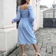 thumbnail image 4 of Vestido plisado de manga acampanada, cuello ancho, cintura alta, línea A, vestido largo de primavera para uso diario y en el trabajo, 4 of 6