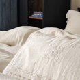 thumbnail image 5 of Juego de cama suave de tejido natural 50 % algodón y 50 % lino, estilo vintage, blanco roto, elegante, con encaje desgastado, funda de edredón, sábana plana, fundas de almohada, 5 of 5