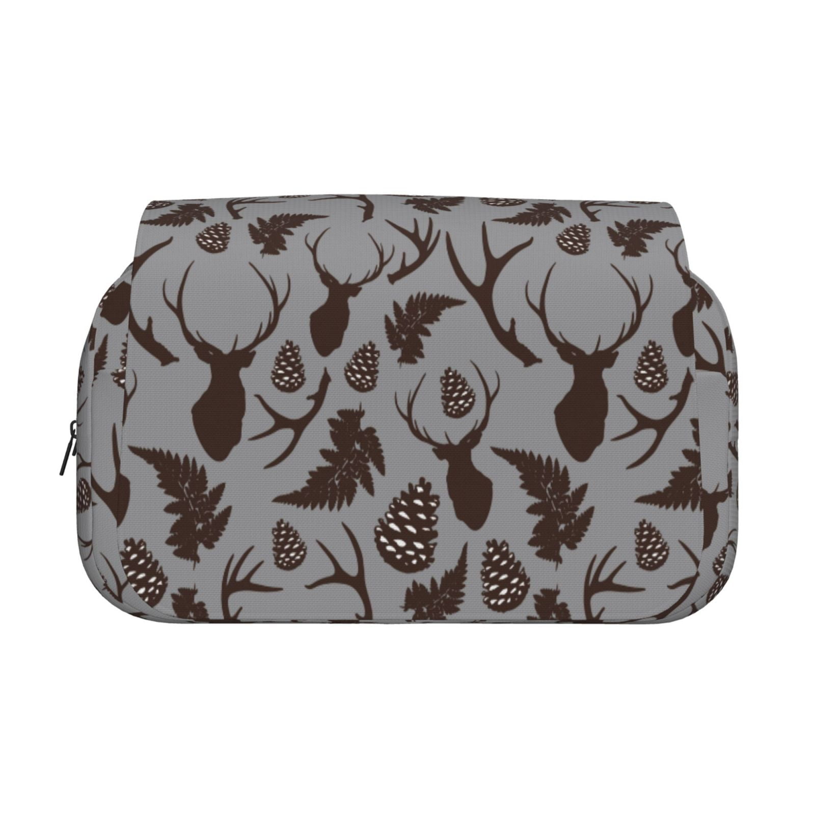 Rateoe Brown Moose with Pinecones Pattern Double Clamshell Pen Case, Storage Organizer with Two Zipper Compartments– Holds Up to 50 Pencils & Pens
