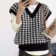 thumbnail image 2 of KDFJPTH Women Houndstooth Print Short Sleeve V-Neck Pullover Sweater Vest, 2 of 5