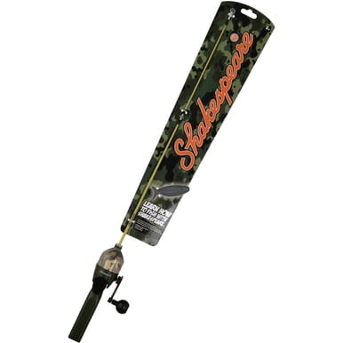 Shakespeare Pole Fishing Kit Camo GREEN Beginners Casting Rod & Reel Toy Fish Kids Girls WLM8