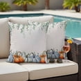 thumbnail image 4 of Fall Outdoor Waterproof Pillow Covers, Orange Blue Pumpkins Thanksgiving Green Eucalyptus Leaf Decorative Square Throw Pillowcase Sofa Cushion Sham for Patio/Couch/Chair, 26"x26" 2 Pack, 4 of 8