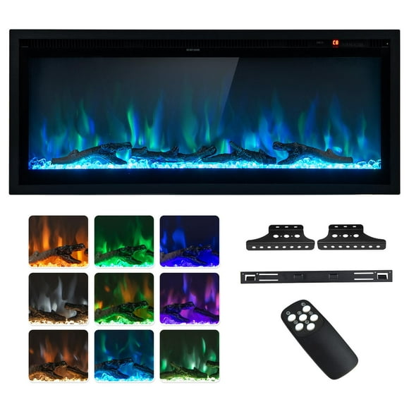 Giantex 36/42/50 Inch Electric Fireplace, Linear Fireplace Insert w/ Remote Control, Wall Mounted/Recessed/Frestanding Electric Fireplace Heater, 750W/1500W