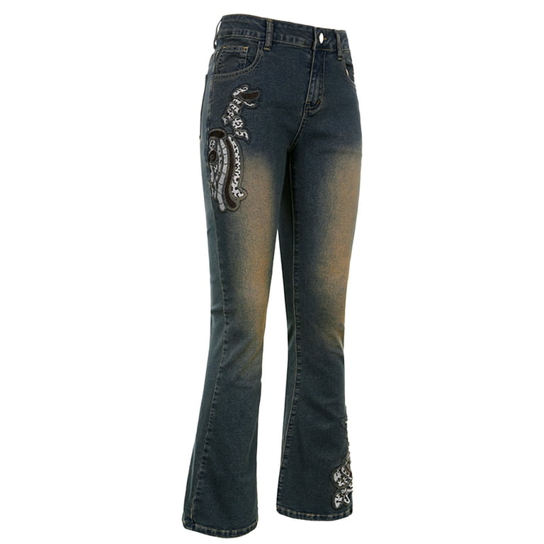 パンツ grunge evisu donna flare denim pants y2k Buy Flare Jeans Denim Pant with Rivet High Waist Y2k Pants