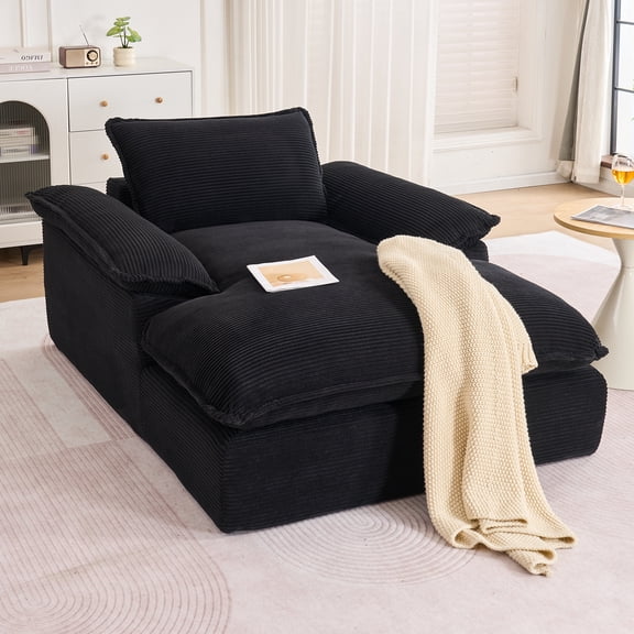 QuzyAor 67" Oversized Corduroy Chaise Lounge Chair, Deep Seat Cloud Sofa with 19" High Backrest & 19.7" Thick Cushion, No Assembly Required, Black