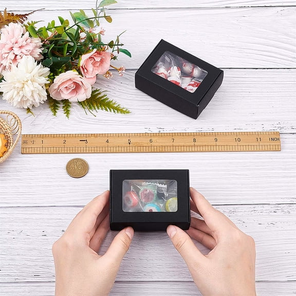 30 pc 30 pack Kraft Paper boxes with Clear Window 8.5x6x3cm Black Gift Packaging boxes for Bakery Cookies Cake Candy Wedding Party Favors