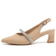thumbnail image 2 of kkdom Womens Chunky Closed Toe Low Block Heels Dress Ankle Strap Pointed Toe Wedding Pump Shoes Apricot Size 6.5, 2 of 5