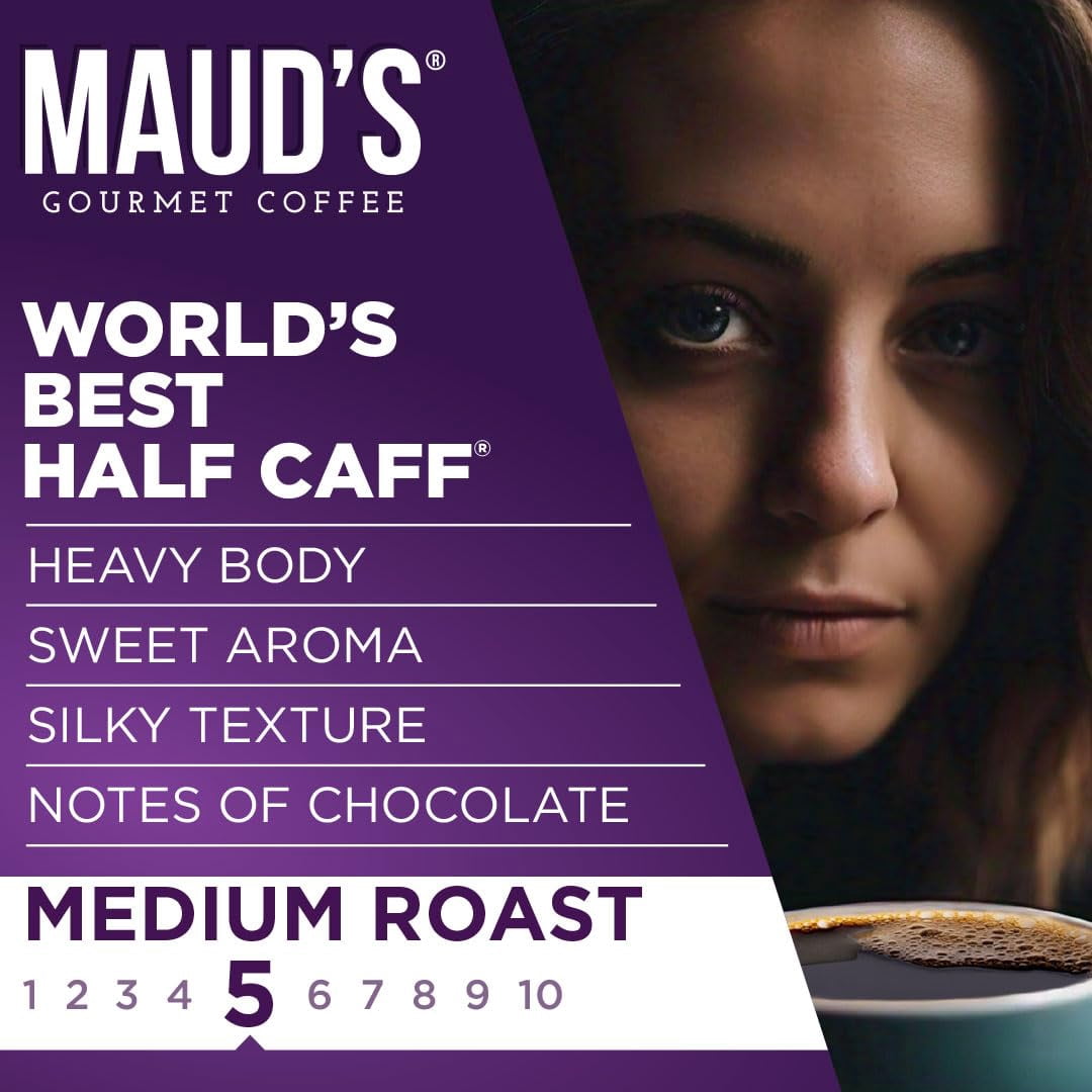 Maud's Half Caff Coffee Pods, 50ct, Medium Roast Coffee in Single Serve Pods – 100% Arabica Coffee, Compatible with Keurig K Cups Maker