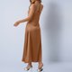 thumbnail image 3 of Maxi Vestido Formal para las Mujeres Satín Cuello de Vaca Correa de Espagueti Color Sólido Elegante Vestido Ajustado, Vestido de Noche de Poliéster Suave, 3 of 7