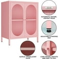 thumbnail image 3 of SAZYY Small 2 Transparent Door Metal Storage Side Buffet Cabinet for Bed Room, Living Room,Entryway,Hallway,Home,Hotel,Office,Garage,Kitchen,1 Removable Shelf, Transparent Door Pink, 3 of 6