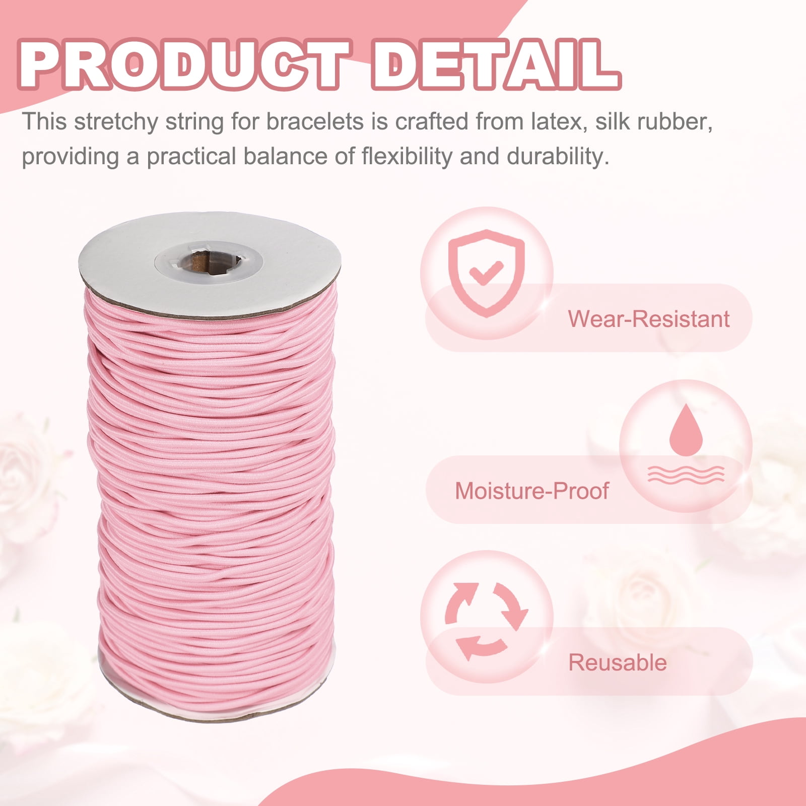 Uxcell Stretchy String for Bracelets, Elastic Crystal Thread Stretch Elastic Beading Cord 2.5mm & Pink-Fitting For(Bracelets/Sewing/Beading/Necklace/Jewelry Making/Crafts DIY)