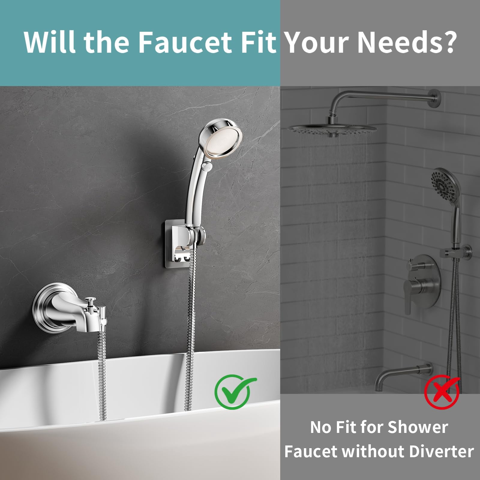 Bathtub Faucet with Handheld Sprayer Chrome Metal Bath Spout Diverter