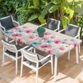 thumbnail image 2 of Blue Pink Flowers Table Cloths for 4 Foot Rectangle Tables, Spring Garden Floral Rustic Burlap Patio Waterproof Elastic Fitted Tablecloths, Washable Rectangular Table Cover for Camping, 2 of 8