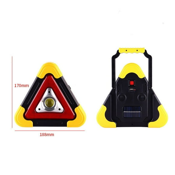 Triangular Road Safety Sign, Highly Visible Reflective with LED Lights, Solar-Powered and USB Rechargeable, Portable and Foldable for Emergency Use and Vehicle Breakdowns