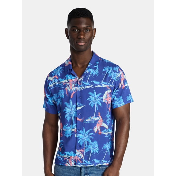 Spider-Man, Men's & Big Men's Graphic Button-Up Shirt, Tropic Spider, Sizes XS-5XL