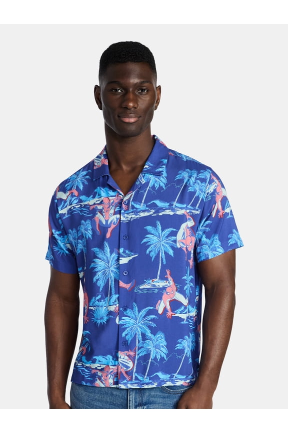 Spider-Man, Men's & Big Men's Graphic Button-Up Shirt, Tropic Spider, Sizes XS-5XL