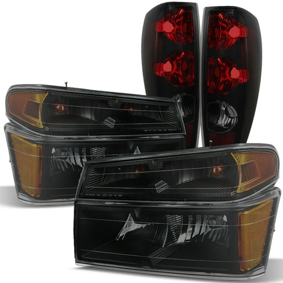AKKON - For 2004-2012 Chevy Colorado | GMC Canyon Black Smoke Headlights Lamps & Tail Lights Assembly Pair Set