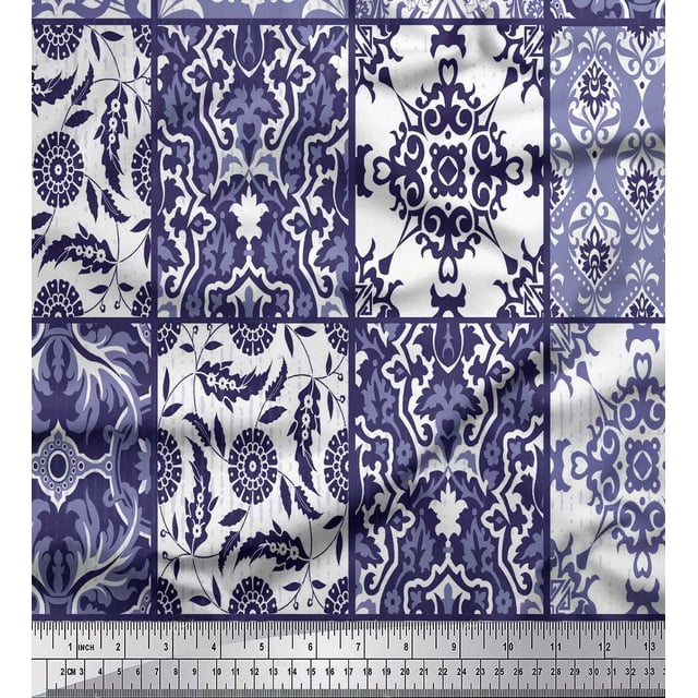 Soimoi Modal Satin Fabric Check & Damask Patchwork Print Fabric by the Yard 42 Inch Wide