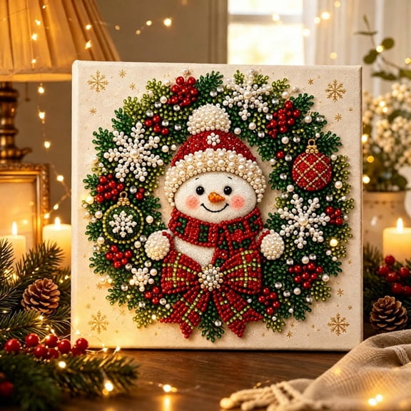 Christmas DIY Pearl Bead Art Kit Beginner Mosaic Craft Set Handmade Wall Hanging Decoration for Holiday Indoor Home Room Decor